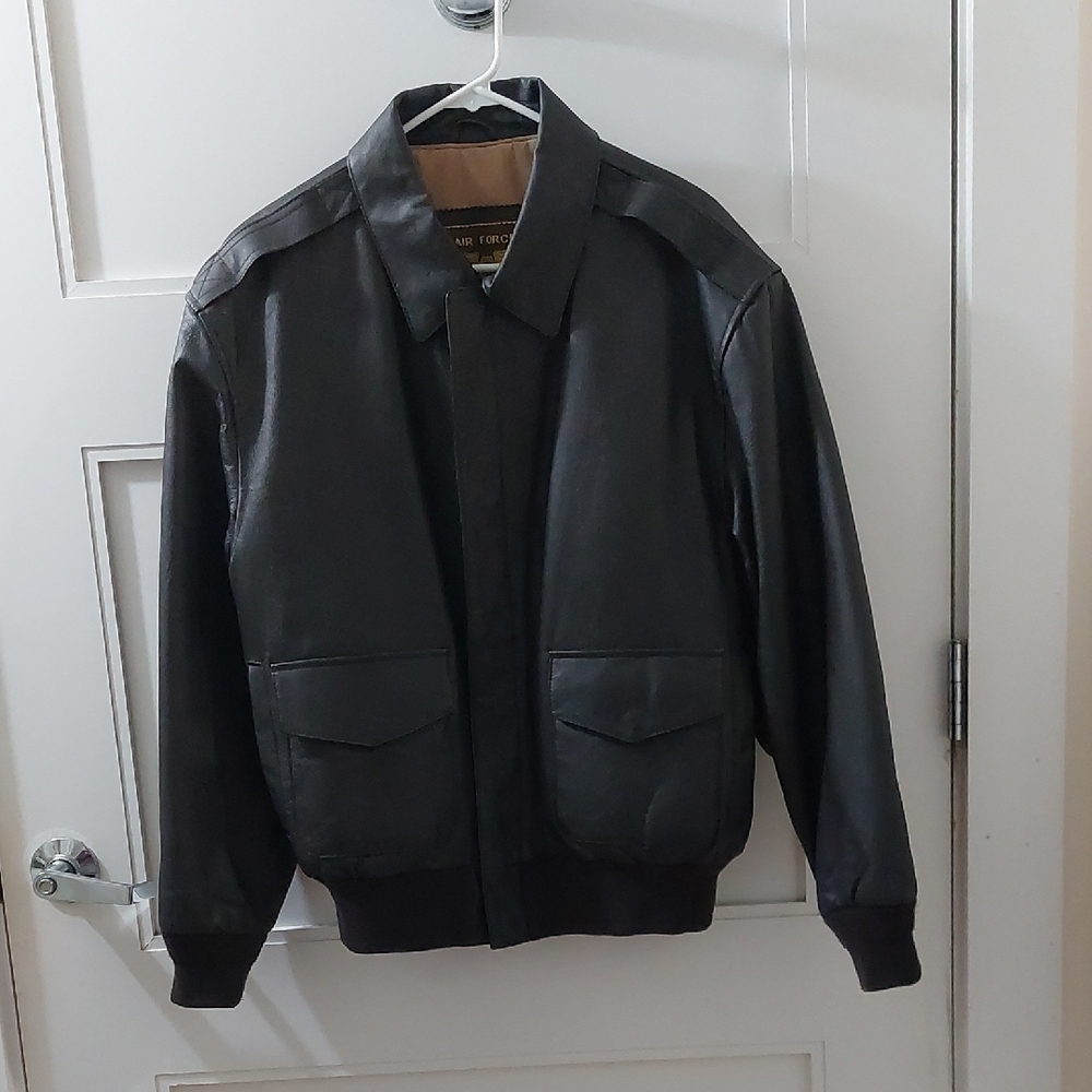 Black Leather Bomber Jacket, M
